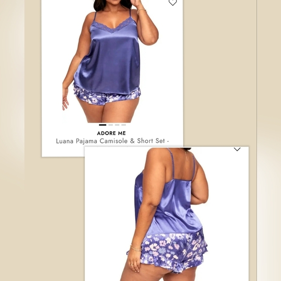 Adore Me Satin Luana Pajama Cami & Short Set Light Pink & Floral Purple Plus 2X - Picture 2 of 13